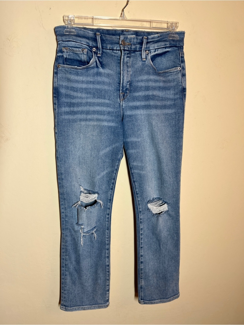 Good American Good Straight Leg Distressed Denim Jean Blue Size: 8/29